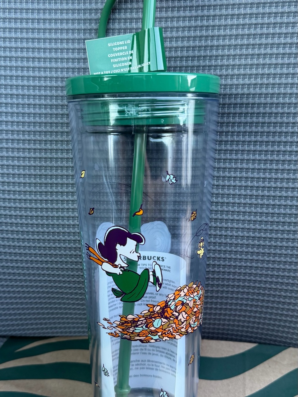 Starbucks Green Tumbler with Autumn Leaf Illustration